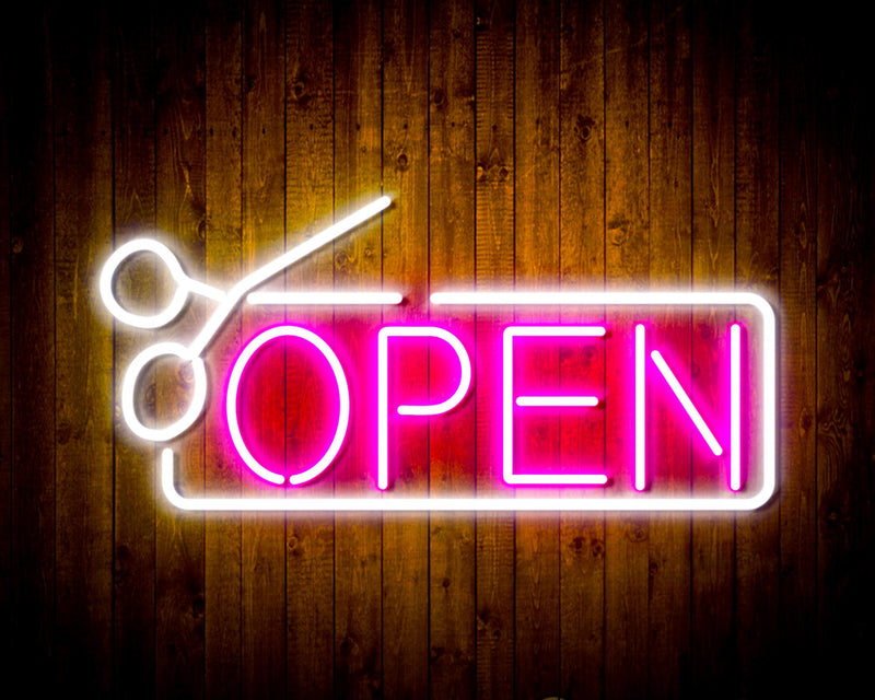 Barber Salon Hair Cuts Scissors Open Flex Silicone LED Sign (Neon-Style, LED Technology) - LED Gift Works