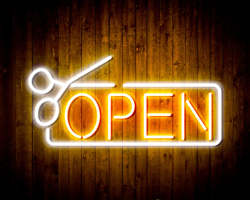 Barber Salon Hair Cuts Scissors Open Flex Silicone LED Sign (Neon-Style, LED Technology) - LED Gift Works