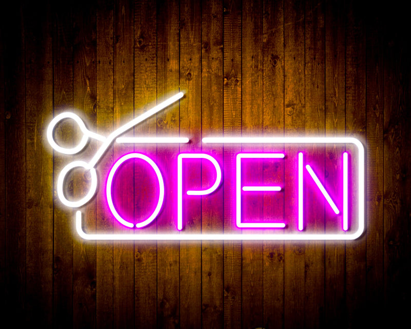 Barber Salon Hair Cuts Scissors Open Flex Silicone LED Sign (Neon-Style, LED Technology) - LED Gift Works