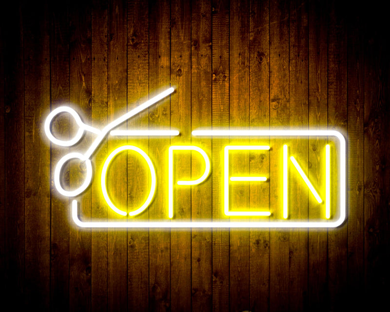 Barber Salon Hair Cuts Scissors Open Flex Silicone LED Sign (Neon-Style, LED Technology) - LED Gift Works