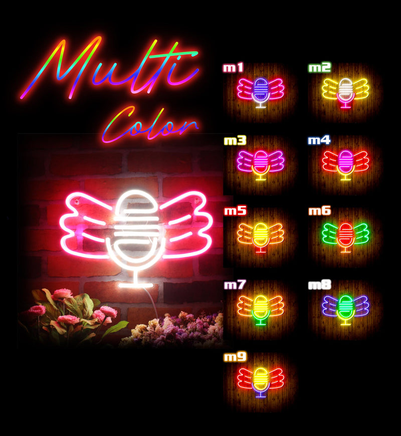 Microphone with Wings Flex Silicone LED Sign (Neon-Style, LED Technology) - LED Gift Works