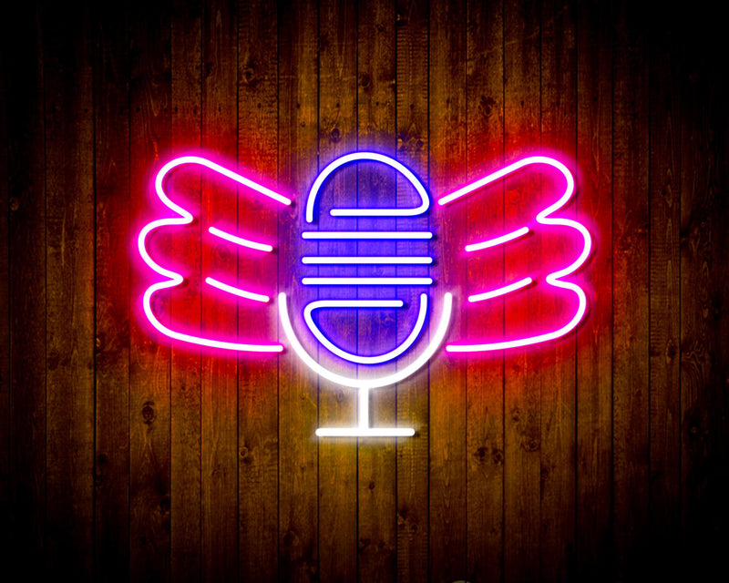 Microphone with Wings Flex Silicone LED Sign (Neon-Style, LED Technology) - LED Gift Works