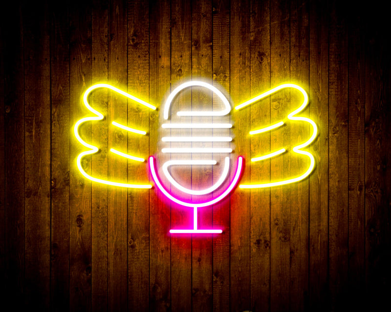 Microphone with Wings Flex Silicone LED Sign (Neon-Style, LED Technology) - LED Gift Works