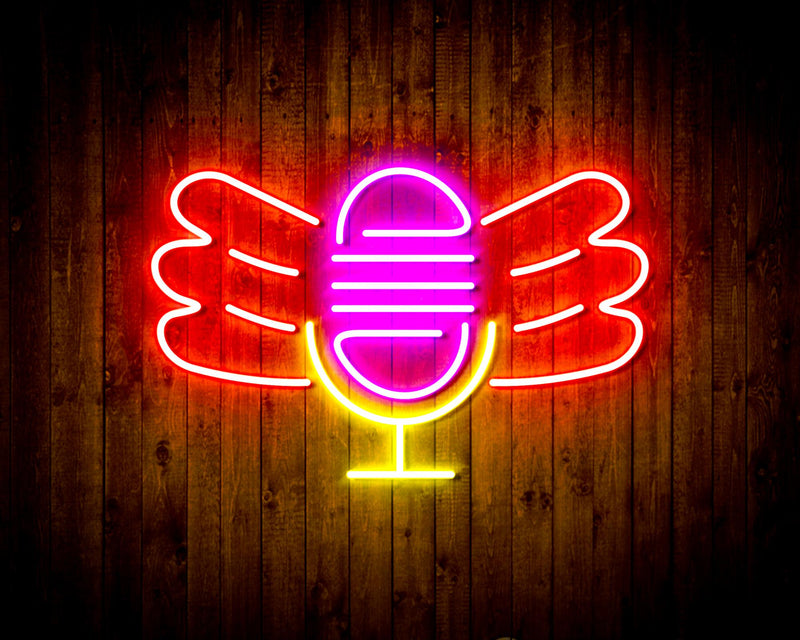 Microphone with Wings Flex Silicone LED Sign (Neon-Style, LED Technology) - LED Gift Works