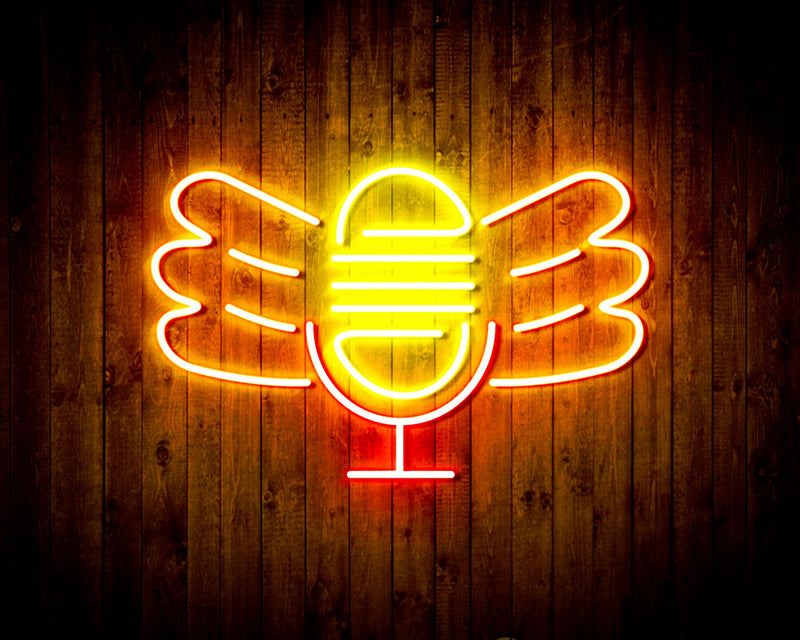 Microphone with Wings Flex Silicone LED Sign (Neon-Style, LED Technology) - LED Gift Works