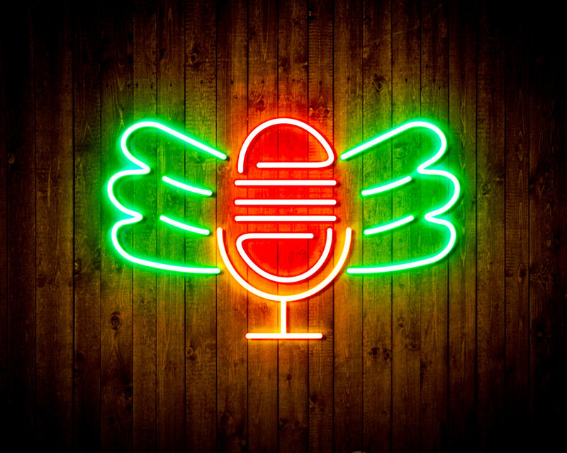 Microphone with Wings Flex Silicone LED Sign (Neon-Style, LED Technology) - LED Gift Works