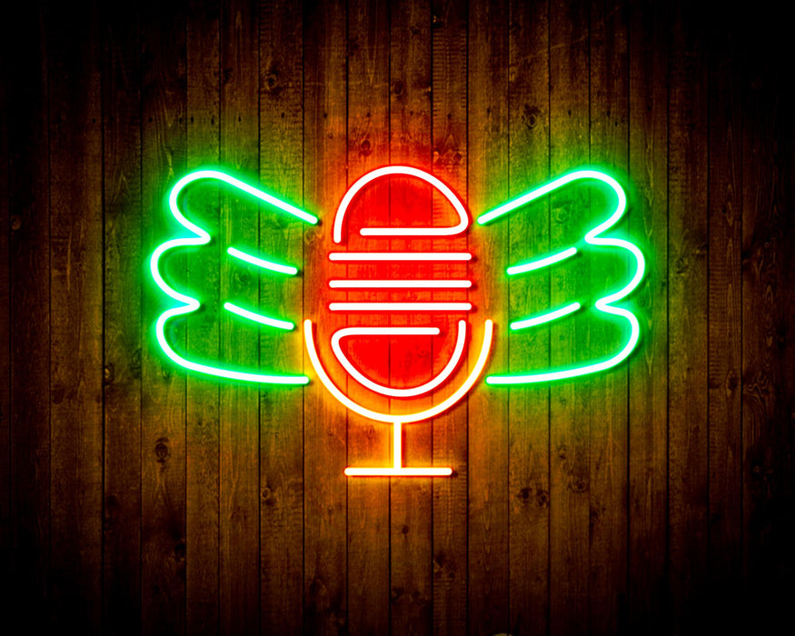 Microphone with Wings Flex Silicone LED Sign (Neon-Style, LED Technology) - Way Up Gifts