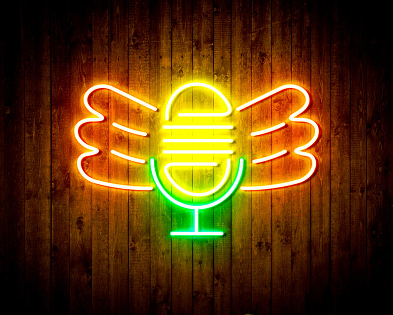Microphone with Wings Flex Silicone LED Sign (Neon-Style, LED Technology) - LED Gift Works