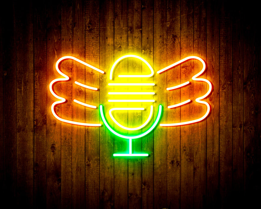 Microphone with Wings Flex Silicone LED Sign (Neon-Style, LED Technology) - Way Up Gifts