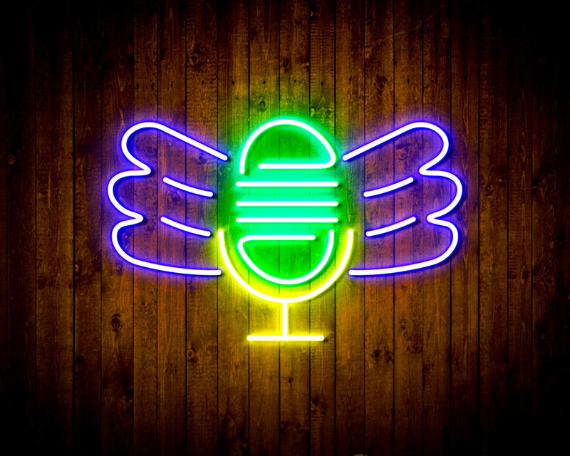 Microphone with Wings Flex Silicone LED Sign (Neon-Style, LED Technology) - LED Gift Works