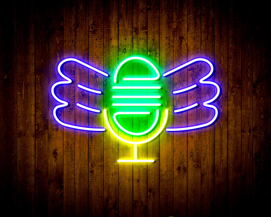 Microphone with Wings Flex Silicone LED Sign (Neon-Style, LED Technology) - Way Up Gifts