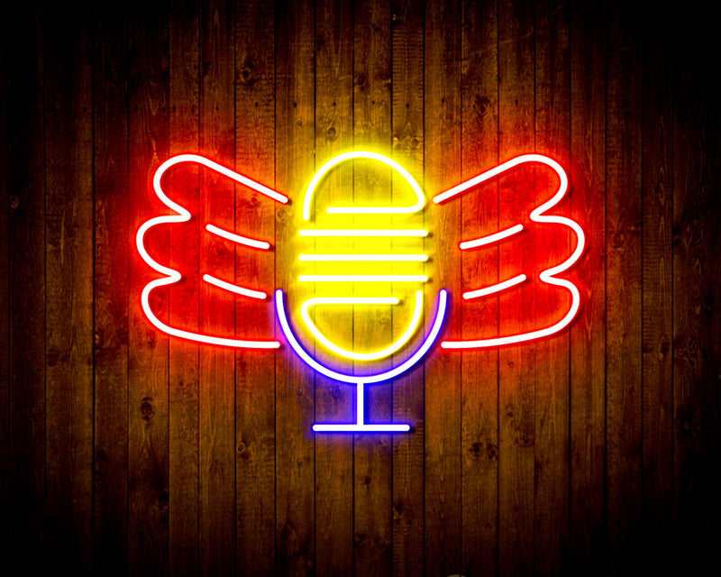 Microphone with Wings Flex Silicone LED Sign (Neon-Style, LED Technology) - LED Gift Works