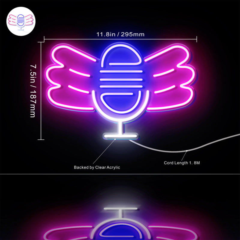 Microphone with Wings Flex Silicone LED Sign (Neon-Style, LED Technology) - LED Gift Works