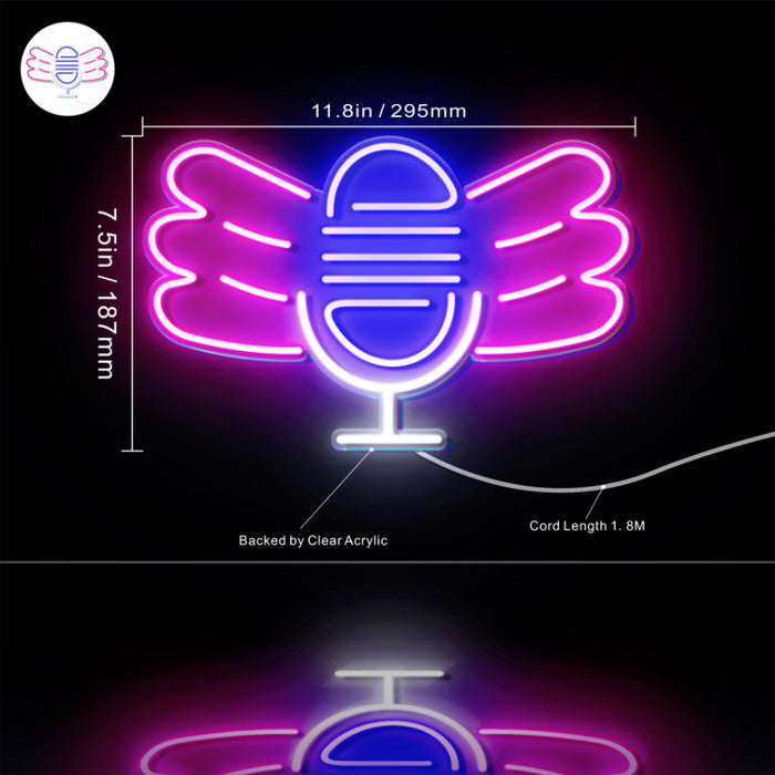 Microphone with Wings Flex Silicone LED Sign (Neon-Style, LED Technology) - Way Up Gifts