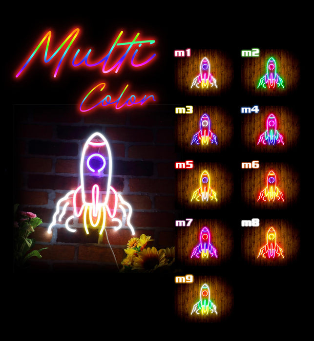 Rocket Spaceship Kid Room Decor Flex Silicone LED Sign (Neon-Style, LED Technology) - Way Up Gifts