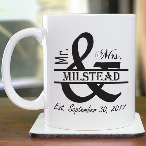 Mr. and Mrs. Coffee Mug Set - Personalized Wedding Gift Mugs - LED Gift Works