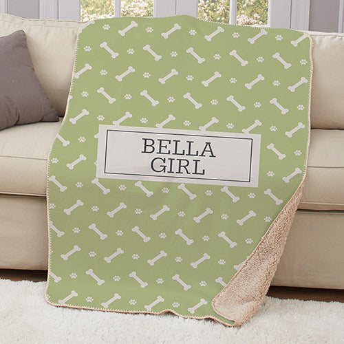 Personalized Dog Bone Sherpa Blanket - Pet Lover's Custom Blanket - Way Up Gifts