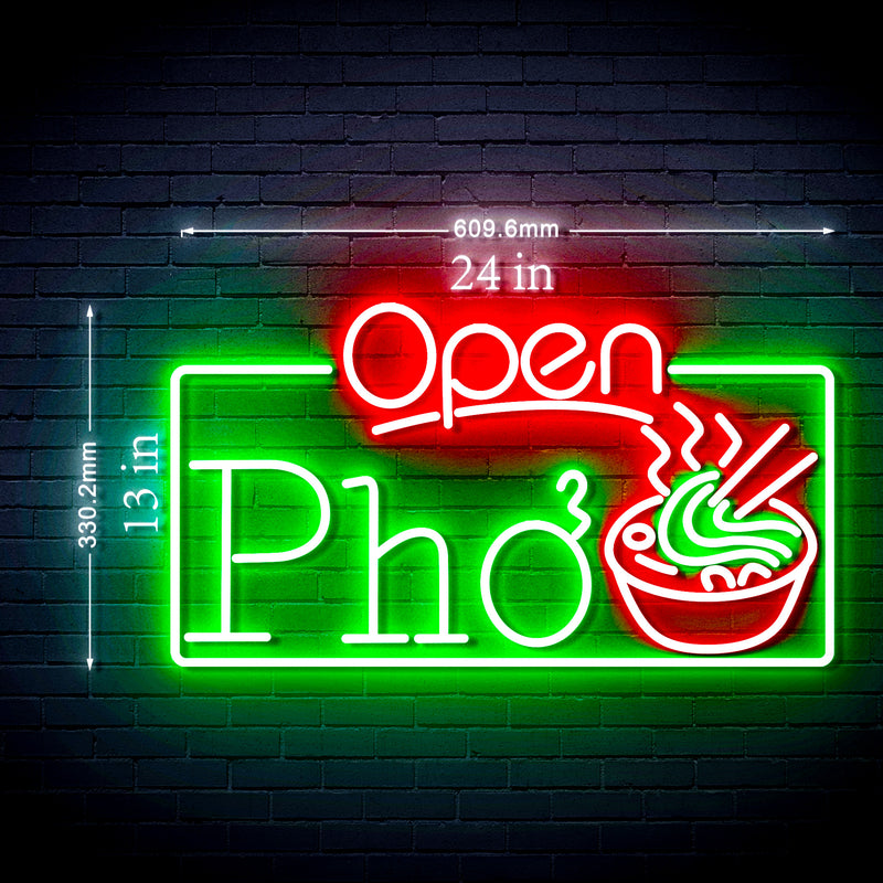 Open Pho Vietnam Noodles Ultra-Bright LED Sign with Remote (Neon-Style, LED Technology) - LED Gift Works