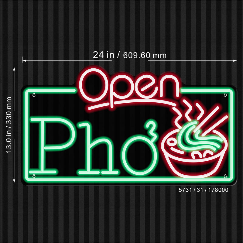 Open Pho Vietnam Noodles Ultra-Bright LED Sign with Remote (Neon-Style, LED Technology) - LED Gift Works