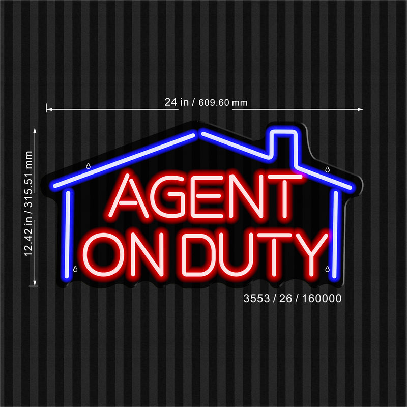 Real Estate Agent on Duty v1 Ultra-Bright LED Sign with Remote (Neon-Style, LED Technology) - LED Gift Works