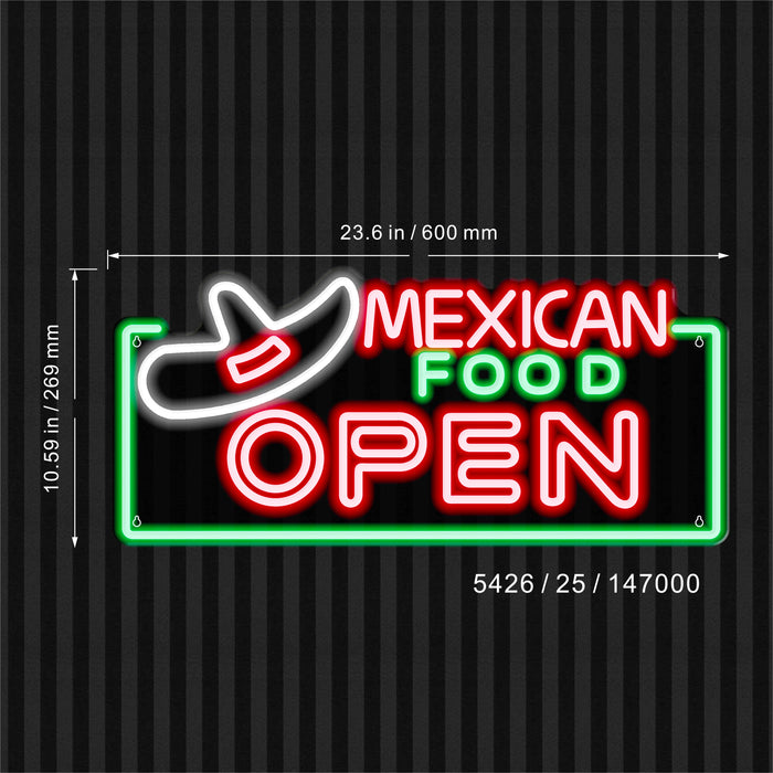 Restaurant Mexican Food Open Ultra-Bright LED Sign with Remote (Neon-Style, LED Technology) - Way Up Gifts