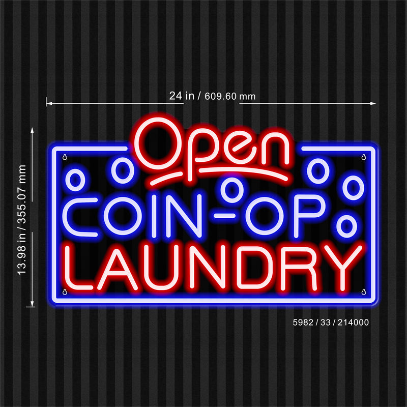 Laundromat Open Coin Operated Laundry Ultra-Bright LED Sign with Remote (Neon-Style, LED Technology) - LED Gift Works