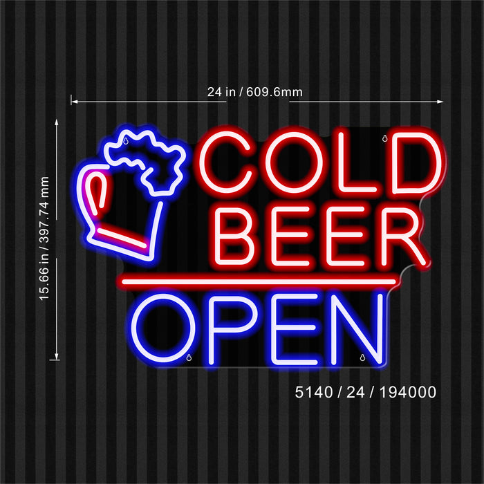 Bar Cold Beer Open Ultra-Bright LED Sign with Remote (Neon-Style, LED Technology) - Way Up Gifts