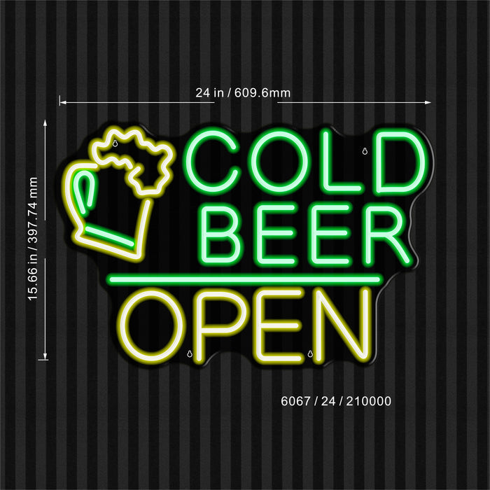 Bar Cold Beer Open Ultra-Bright LED Sign with Remote (Neon-Style, LED Technology) - Way Up Gifts