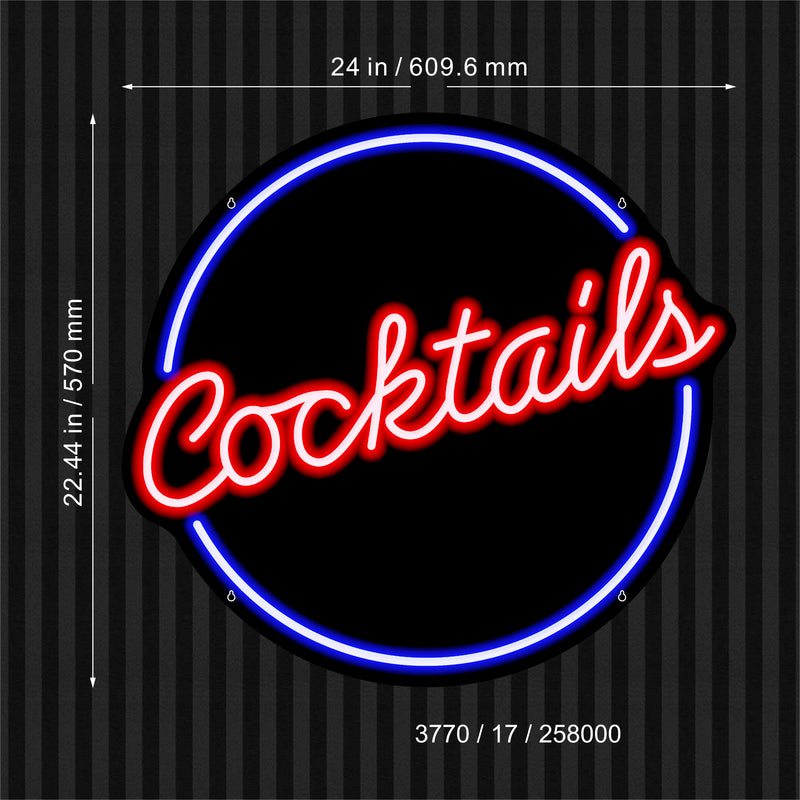 Cocktails Round Ultra-Bright Neon-Style LED Business Window Sign with Remote