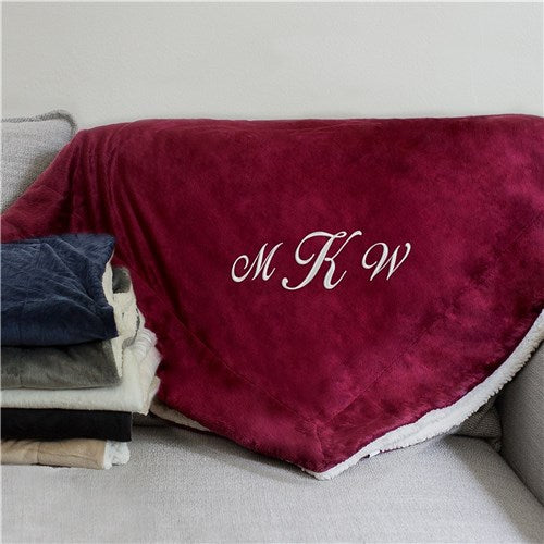 Personalized Embroidered Monogram Sherpa Blanket - Custom Monogram Throw - Cozy Personalized Gift - Way Up Gifts