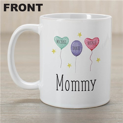 Grandma Balloons Coffee Mug - Custom Balloon Design Mug with Grandchildren's Names - LED Gift Works