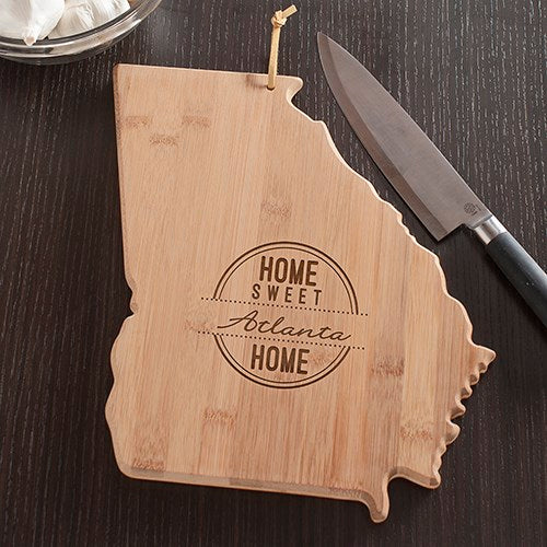 Georgia State Shaped Cutting Board - Engraved Custom Kitchen Board - LED Gift Works