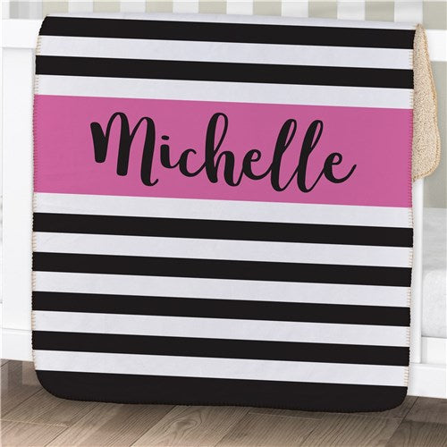 Personalized Baby Stripes Baby Blanket - Cute Striped Baby Throw - LED Gift Works