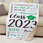 Personalized Class Of Static Word Art With Cap Sherpa Blanket - Graduation Class Throw - LED Gift Works