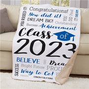 Personalized Class Of Static Word Art With Cap Sherpa Blanket - Graduation Class Throw - LED Gift Works