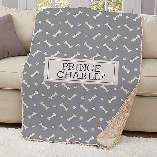 Personalized Dog Bone Sherpa Blanket - Pet Lover's Custom Blanket - Way Up Gifts