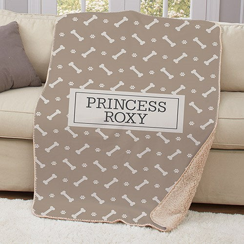 Personalized Dog Bone Sherpa Blanket - Pet Lover's Custom Blanket - Way Up Gifts