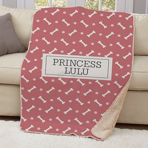 Personalized Dog Bone Sherpa Blanket - Pet Lover's Custom Blanket - LED Gift Works
