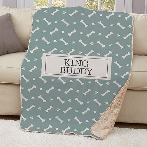 Personalized Dog Bone Sherpa Blanket - Pet Lover's Custom Blanket - Way Up Gifts