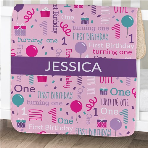 Personalized First Birthday Word Art Baby Blanket - Custom 1st Birthday Gift - Way Up Gifts