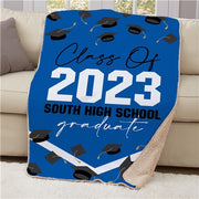Personalized Flying Grad Caps Sherpa Blanket - Graduation Celebration Blanket - LED Gift Works