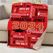 Personalized Graduation Static Word Art Sherpa Blanket - Custom Grad Name Blanket - LED Gift Works