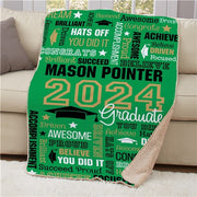 Personalized Graduation Static Word Art Sherpa Blanket - Custom Grad Name Blanket - LED Gift Works
