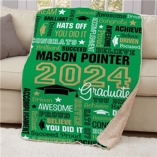 Personalized Graduation Static Word Art Sherpa Blanket - Custom Grad Name Blanket - LED Gift Works