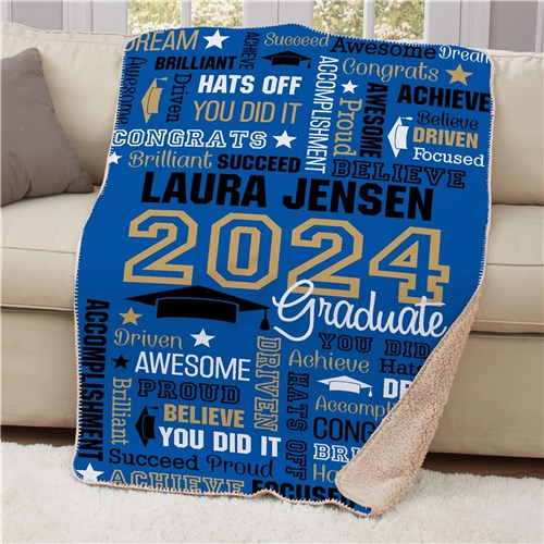 Personalized Graduation Static Word Art Sherpa Blanket - Custom Grad Name Blanket - Way Up Gifts