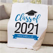 Personalized Graduate Hat With Banner Sherpa Blanket - Graduation Ceremony Gift - LED Gift Works