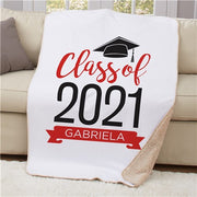 Personalized Graduate Hat With Banner Sherpa Blanket - Graduation Ceremony Gift - LED Gift Works