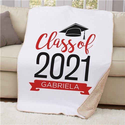Personalized Graduate Hat With Banner Sherpa Blanket - Graduation Ceremony Gift - Way Up Gifts