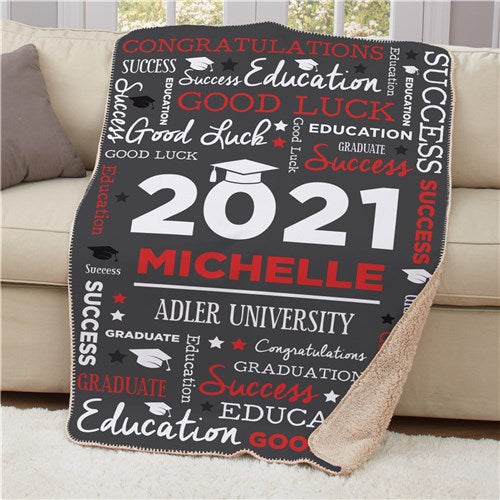 Personalized Graduation Word Art Sherpa Blanket - Custom Graduate Gift Blanket - LED Gift Works