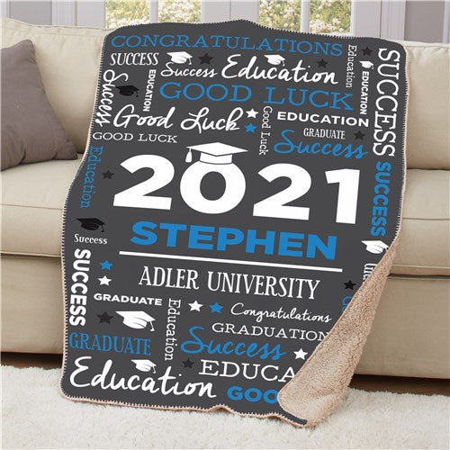 Personalized Graduation Word Art Sherpa Blanket - Custom Graduate Gift Blanket - LED Gift Works